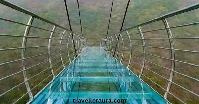 Glass Bridge Rajgir in Bihar with scenic hill views and tourist walkway.